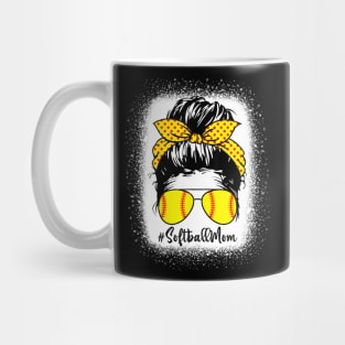 Bleached Softball Mom Life Leopard Messy Bun Game Day Gift Mug